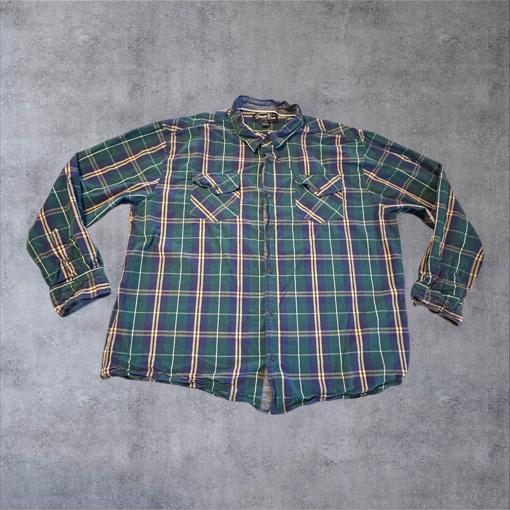 Desert Dunes Plaid Button Down Shirt Mens‎ 4X Green Blue 100% Cotton